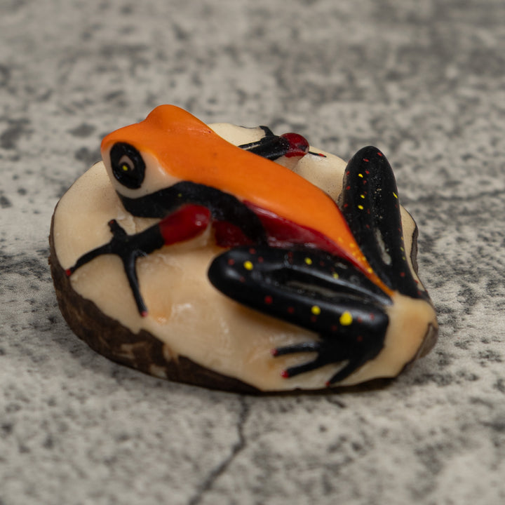 Vintage Orange And Black Frog Tagua Carving