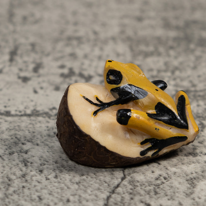 Vintage Black And Yellow Frog Tagua Carving