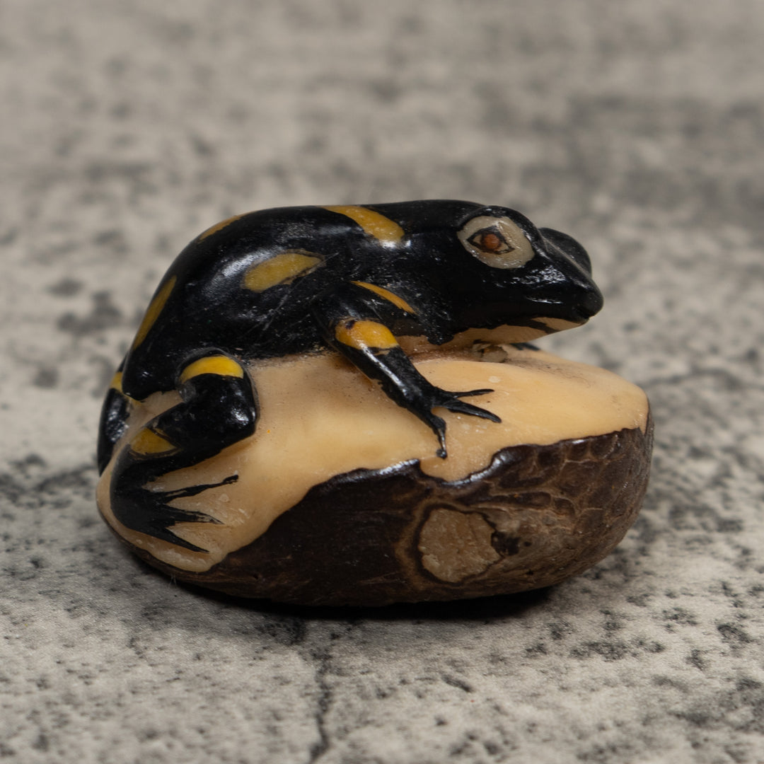 Yellow And Black Poison Dart Frog Tagua Carving