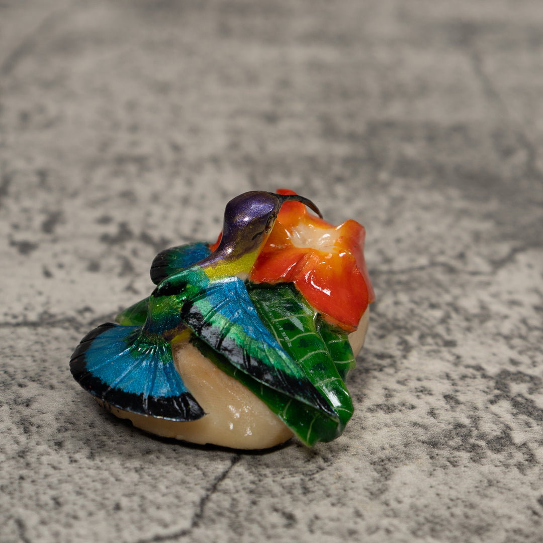 Blue Red And Green Hummingbird Tagua Carving