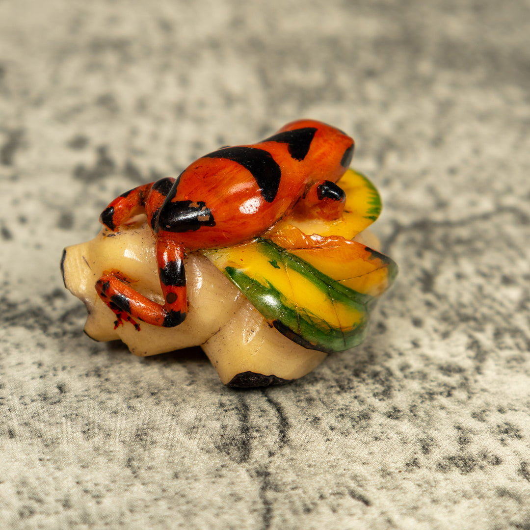 Orange And Black Poison Dart Frog Tagua Carving