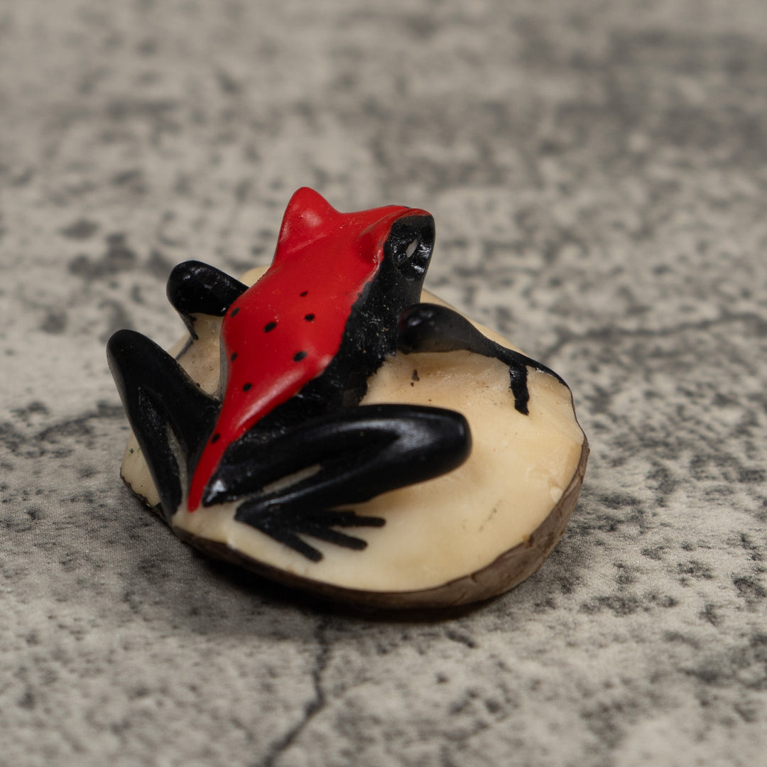 Vintage Black And Red Poison Dart Frog Tagua Carving