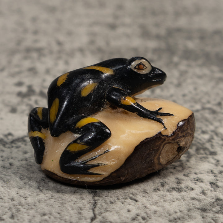Yellow And Black Poison Dart Frog Tagua Carving