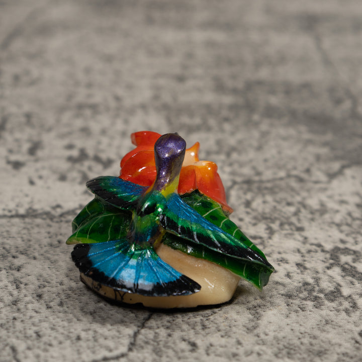 Blue Red And Green Hummingbird Tagua Carving