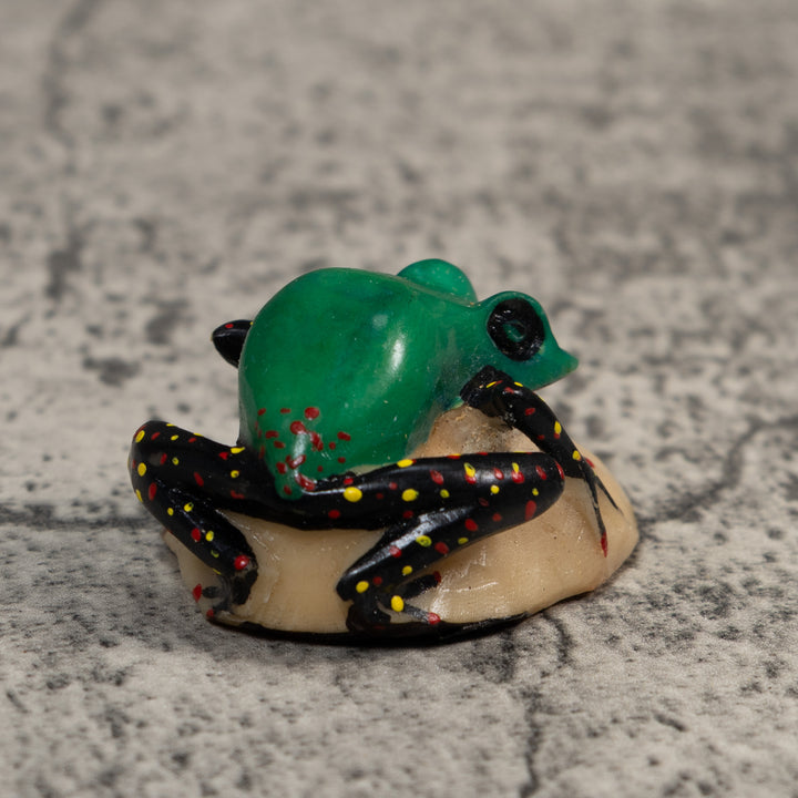 Vintage Green And Black Poison Dart Frog Tagua Carving