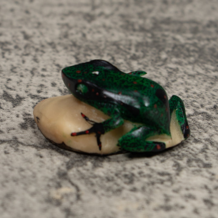 Vintage Green And Black Frog Tagua Carving