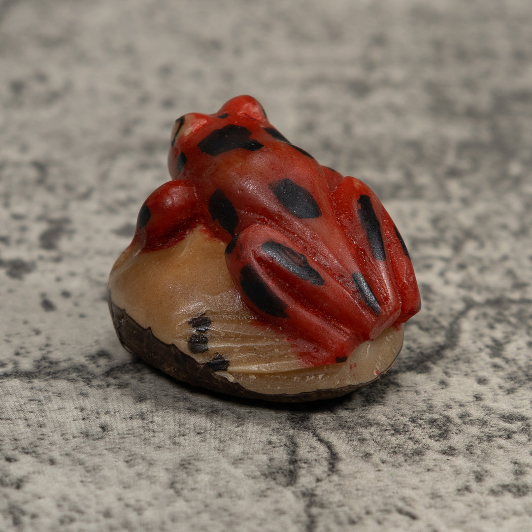 Vintage Red And Black Frog Tagua Carving