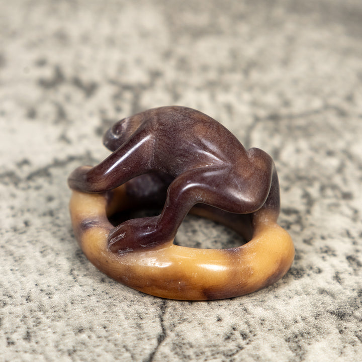 Vintage Dyed Frog Scarf Slide Tagua Carving