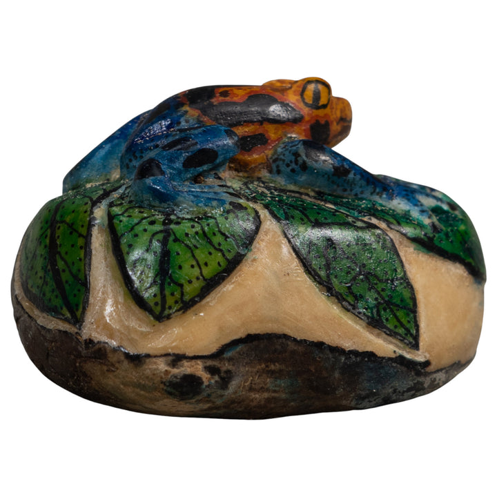 Orange Blue And Black FrogTagua Carving