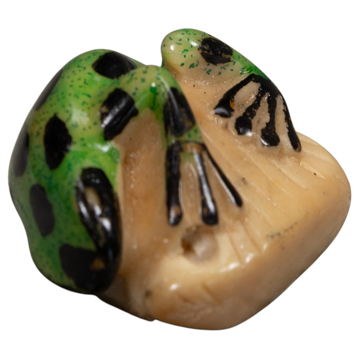 Vintage Green And Black Frog Tagua Carving