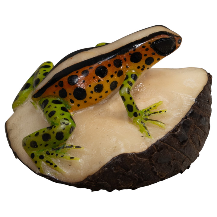 Vintage Black Gold And Green Frog Tagua Carving