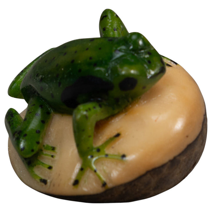 Vintage Green And Black Poison Dart Frog Tagua Carving