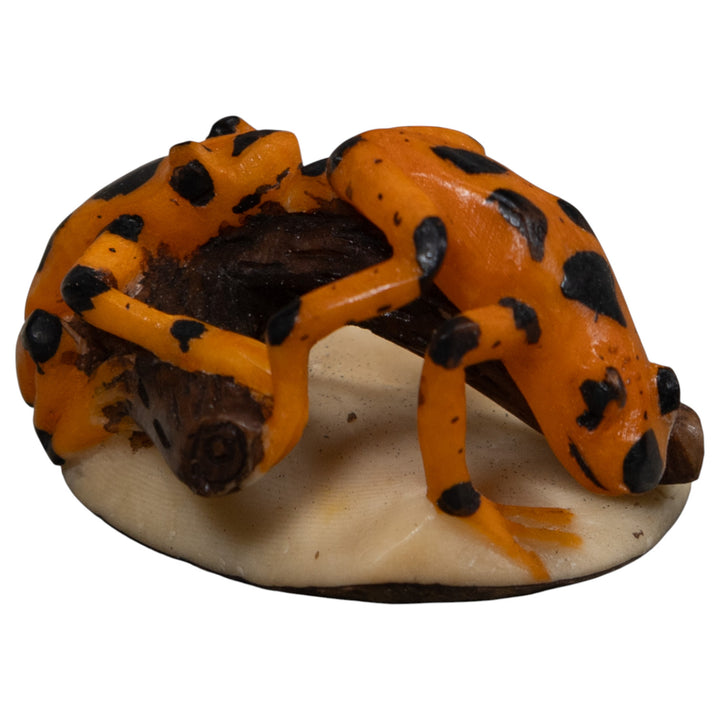 Vintage Double Black And Gold Frog Tagua Carving