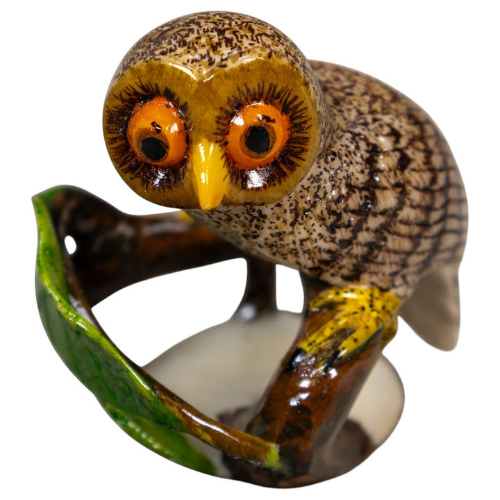 Owl Bird With Leaf Tagua Carving
