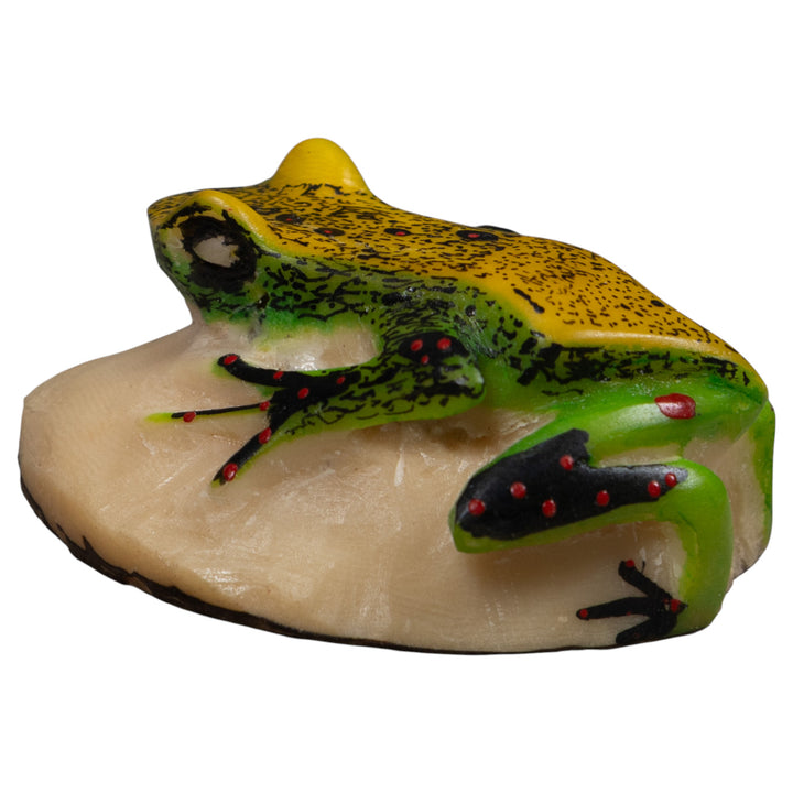 Vintage Green And Yellow Poison Dart Frog Tagua Carving