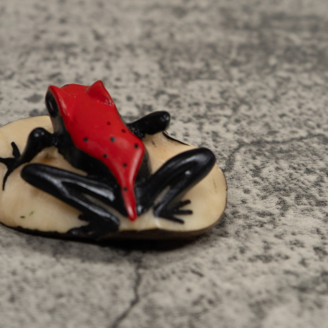 Vintage Black And Red Poison Dart Frog Tagua Carving