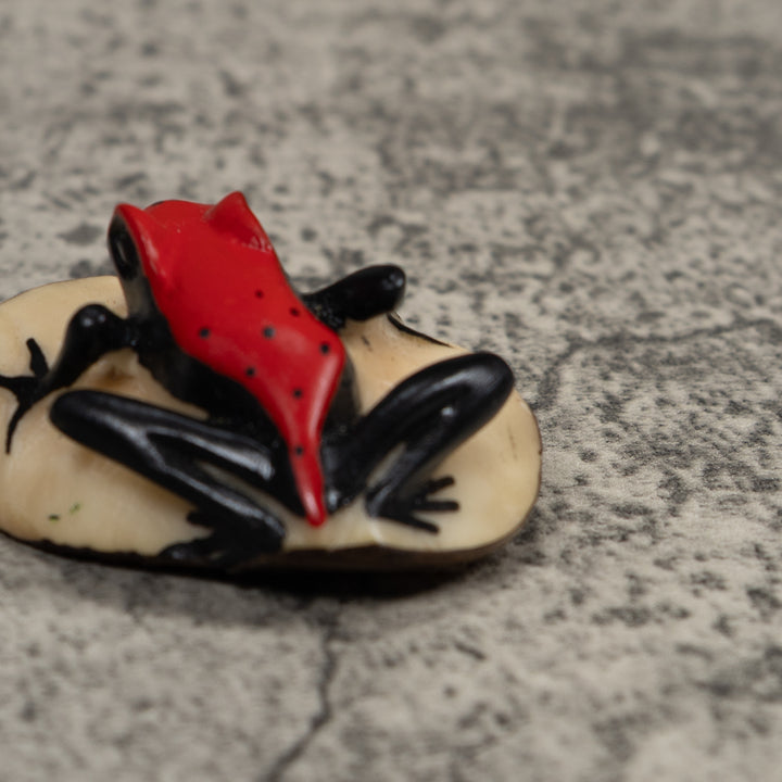 Vintage Black And Red Poison Dart Frog Tagua Carving