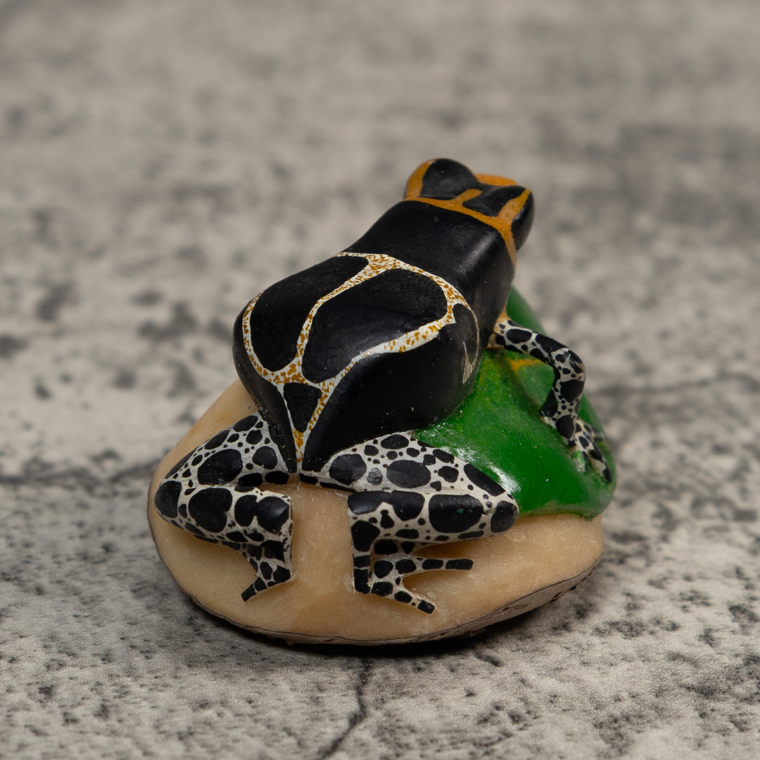 White Orange And Black Poison Dart Frog Tagua Carving