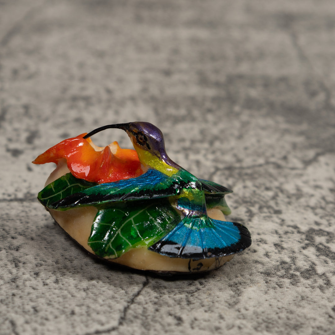 Blue Red And Green Hummingbird Tagua Carving