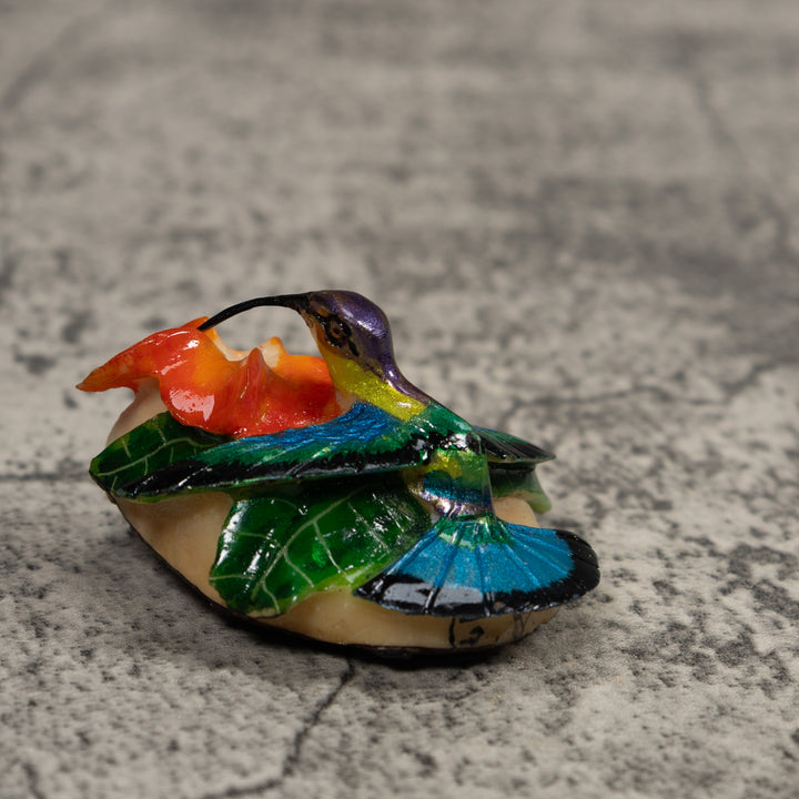 Blue Red And Green Hummingbird Tagua Carving
