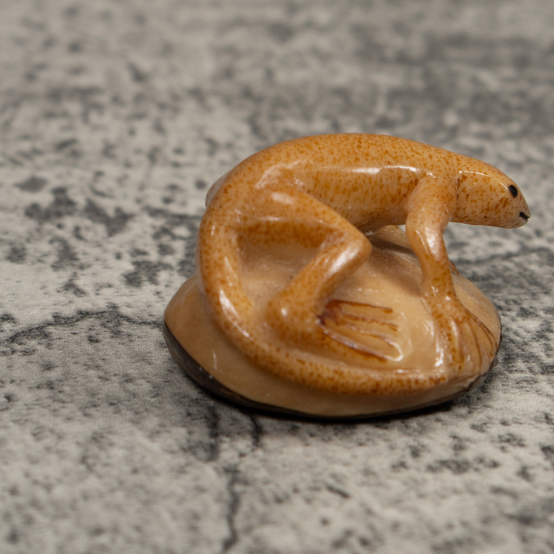 Vintage Gold And Brown Frog Tagua Carving