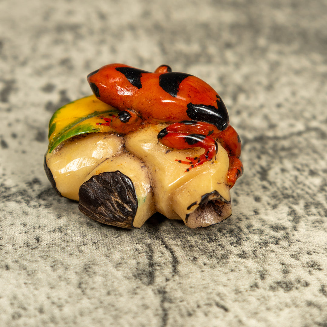 Orange And Black Poison Dart Frog Tagua Carving