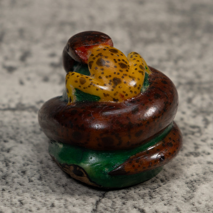 Brown And Gold Snake Eating Frog Tagua Carving