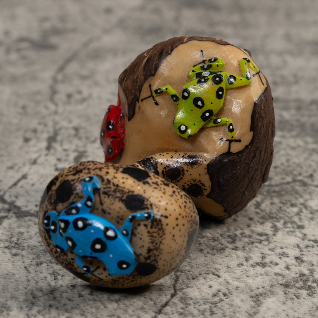Multiple Poison Dart Frog And Mushroom Tagua Carving