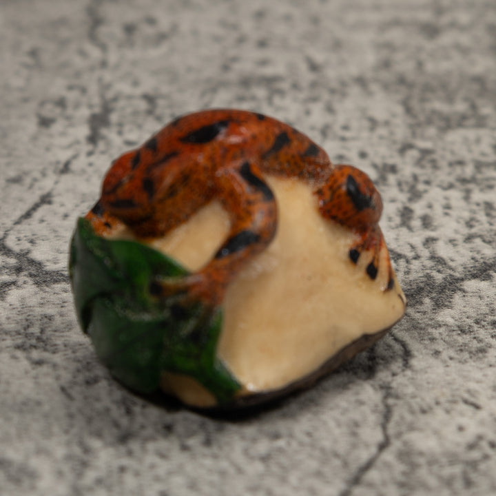 Vintage Red Black And Green Frog Tagua Carving
