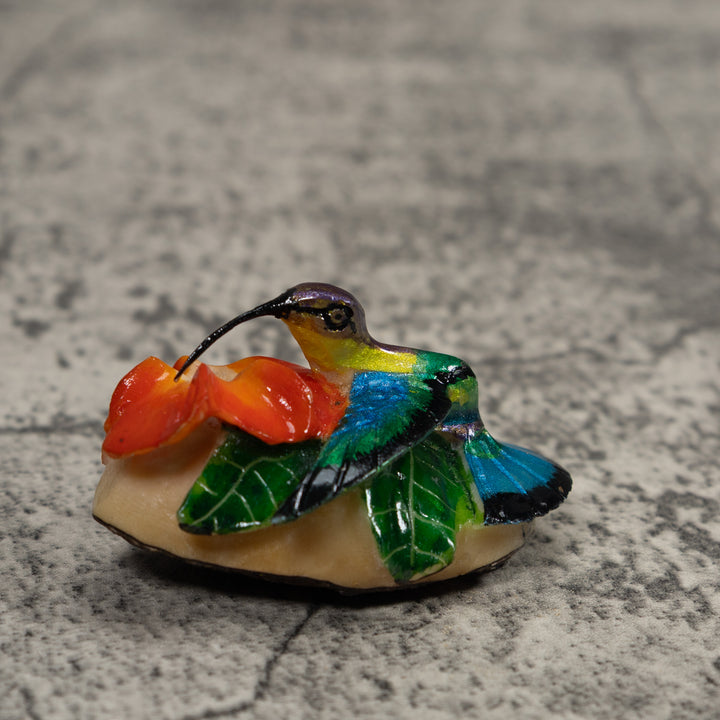 Blue Red And Green Hummingbird Tagua Carving