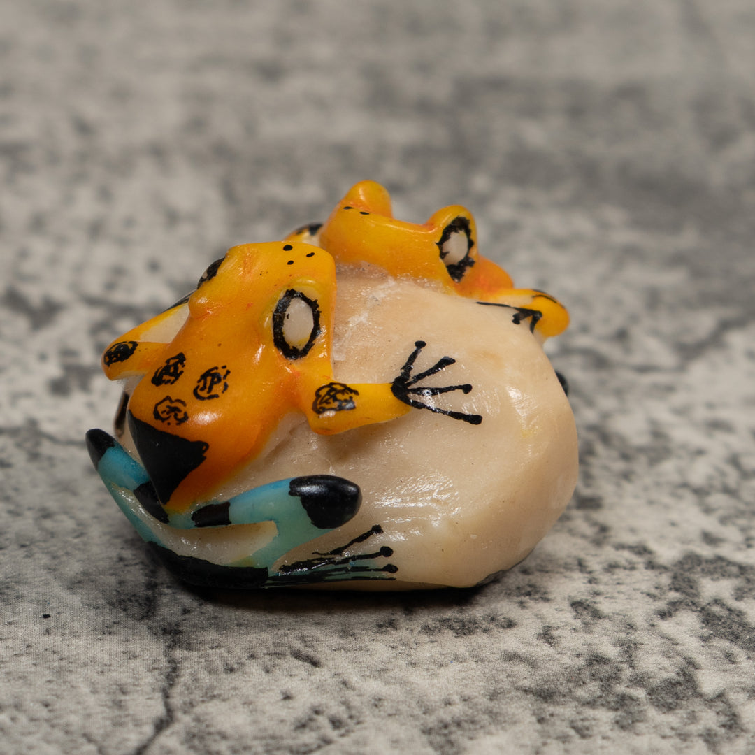 Vintage Double Blue Black And Gold Poison Dart Frog Tagua Carving