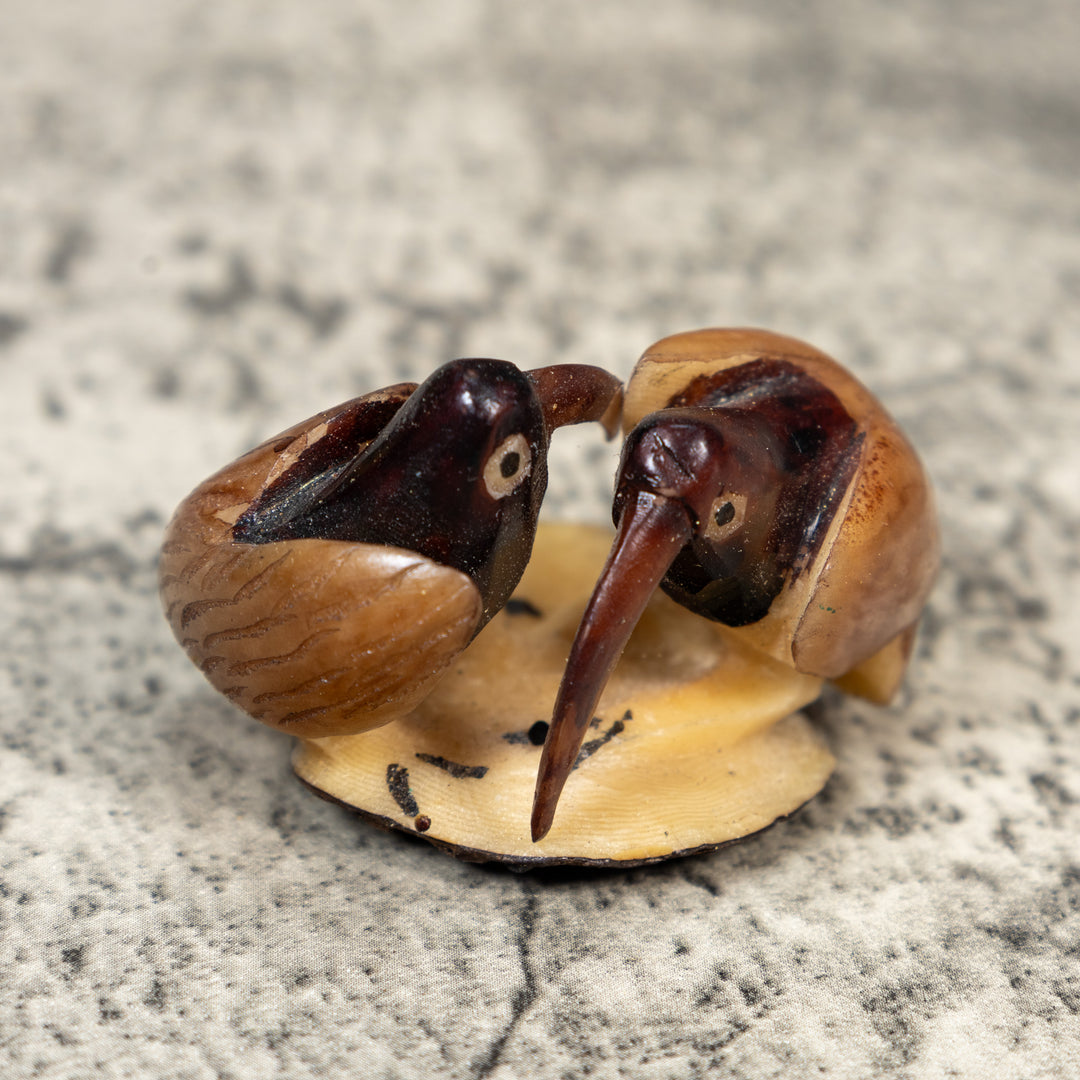 Brown And Black Two Bird Tagua Carving