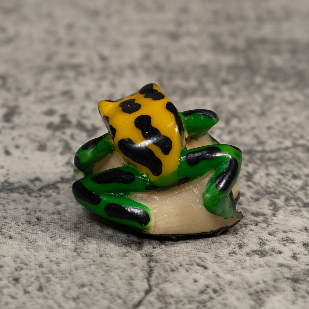 Vintage Black Green And Yellow Frog Tagua Carving