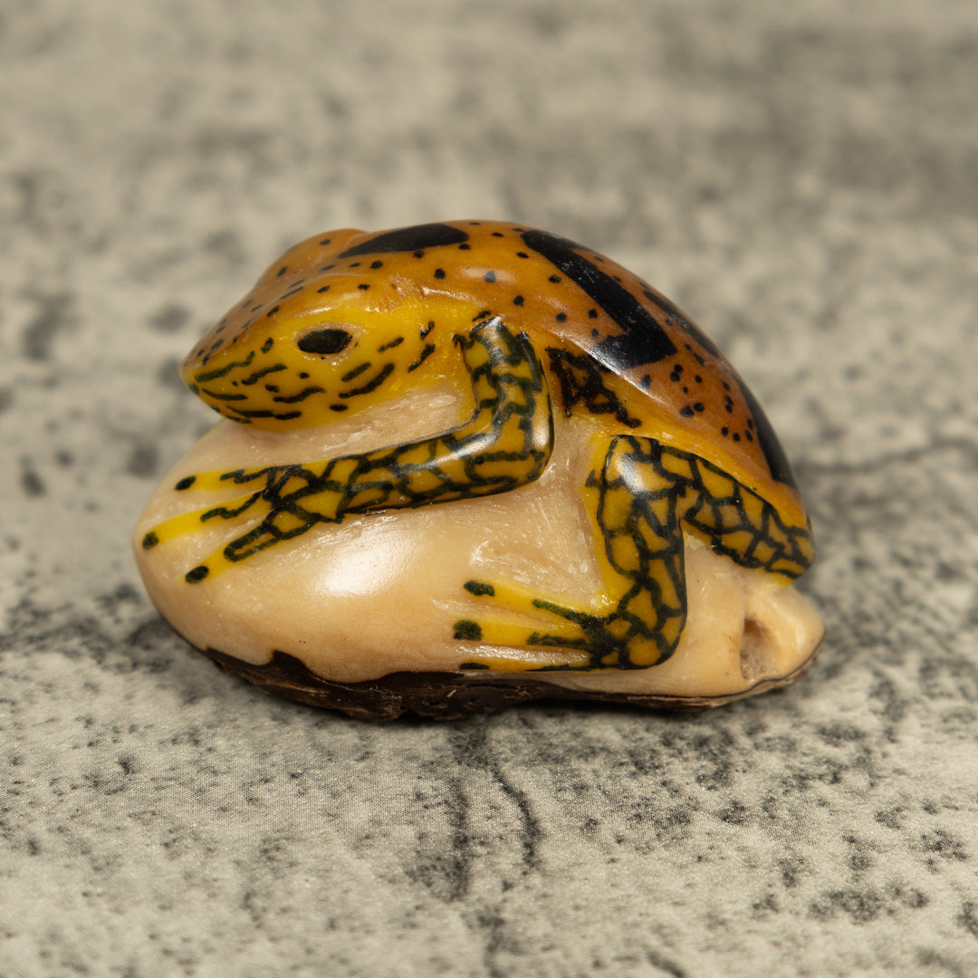 Vintage Gold And Black Frog Tagua Carving