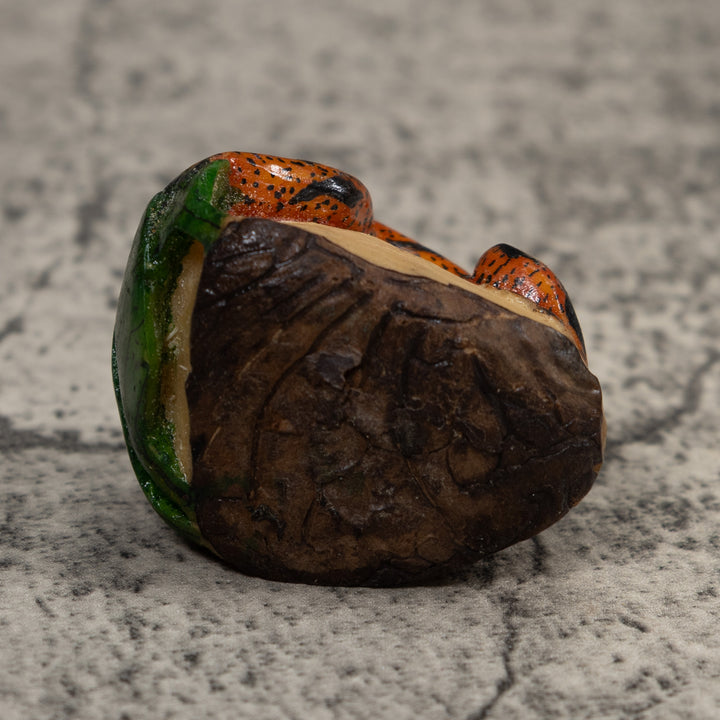 Vintage Red Black And Green Frog Tagua Carving