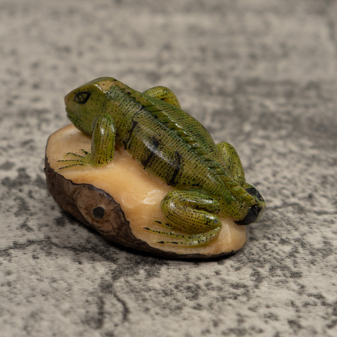 Vintage Iguana Lizard Reptile Tagua Carving