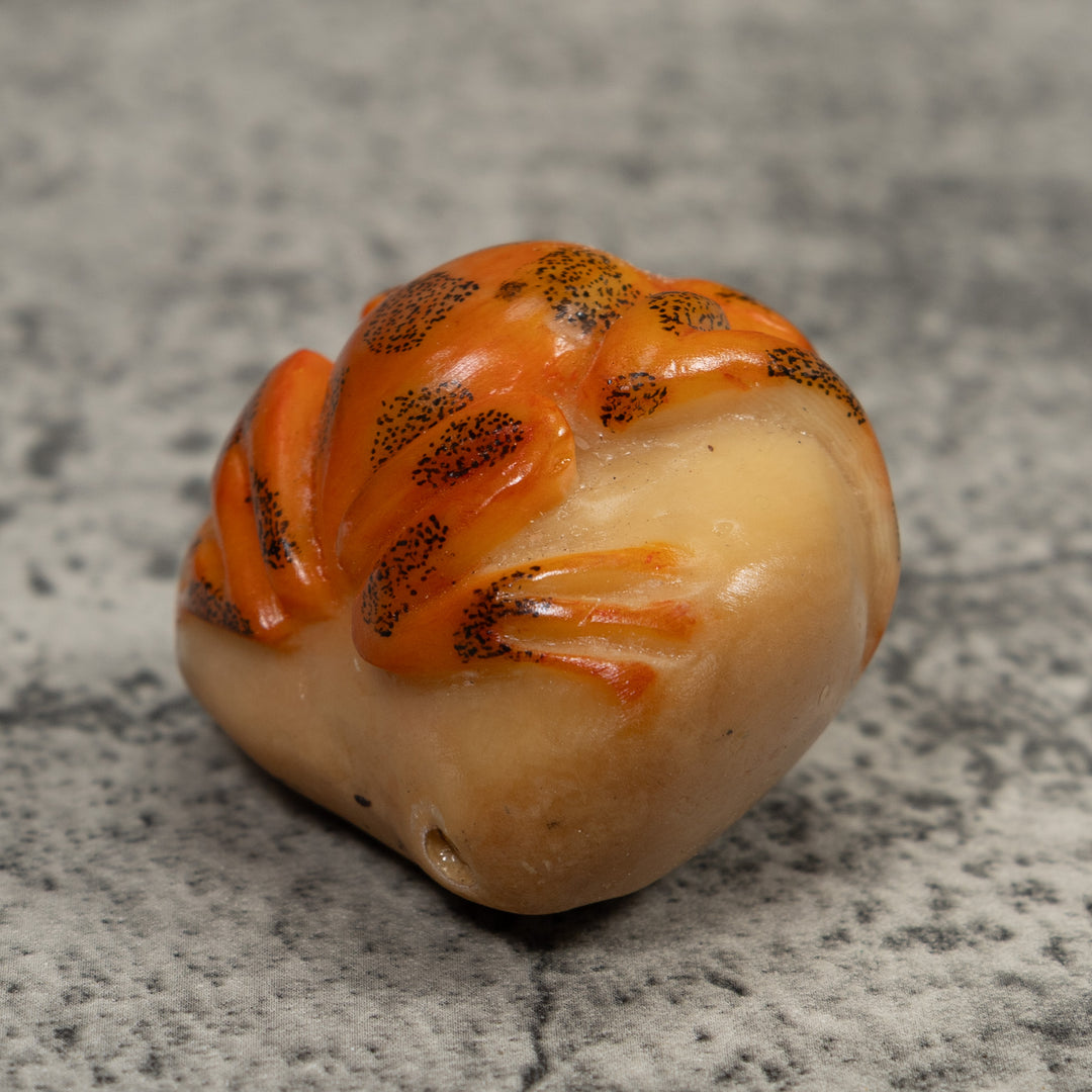 Vintage Orange And Black Frog Tagua Carving