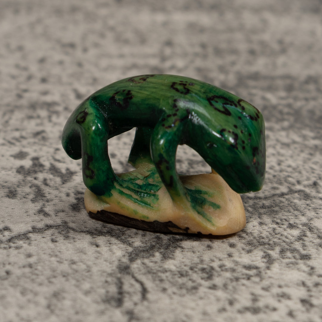 Vintage Green And Black Frog Tagua Carving
