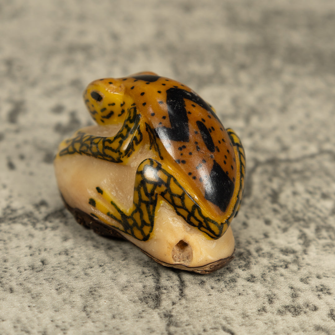 Vintage Gold And Black Frog Tagua Carving