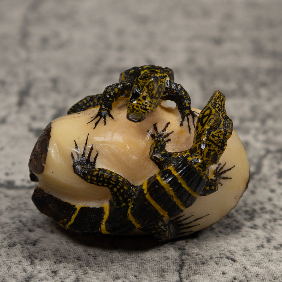 Double Alligator Crocodile Tagua Carving