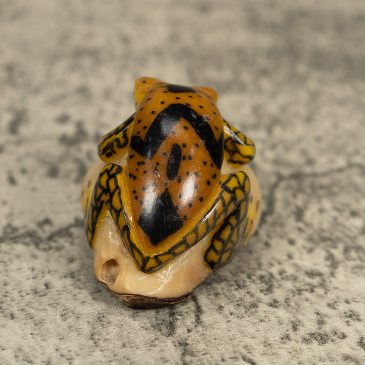 Vintage Gold And Black Frog Tagua Carving