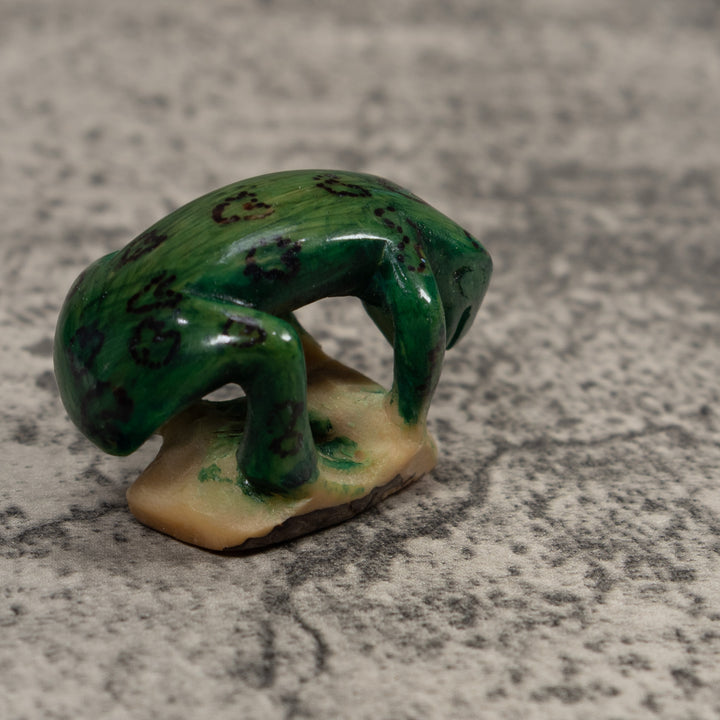 Vintage Green And Black Frog Tagua Carving