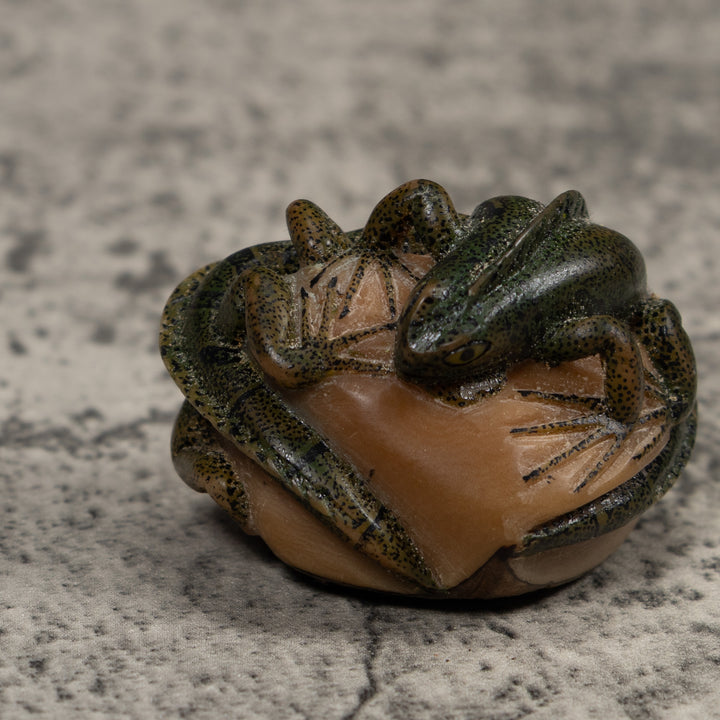 Vintage Green And Black Double Iguana Tagua Carving