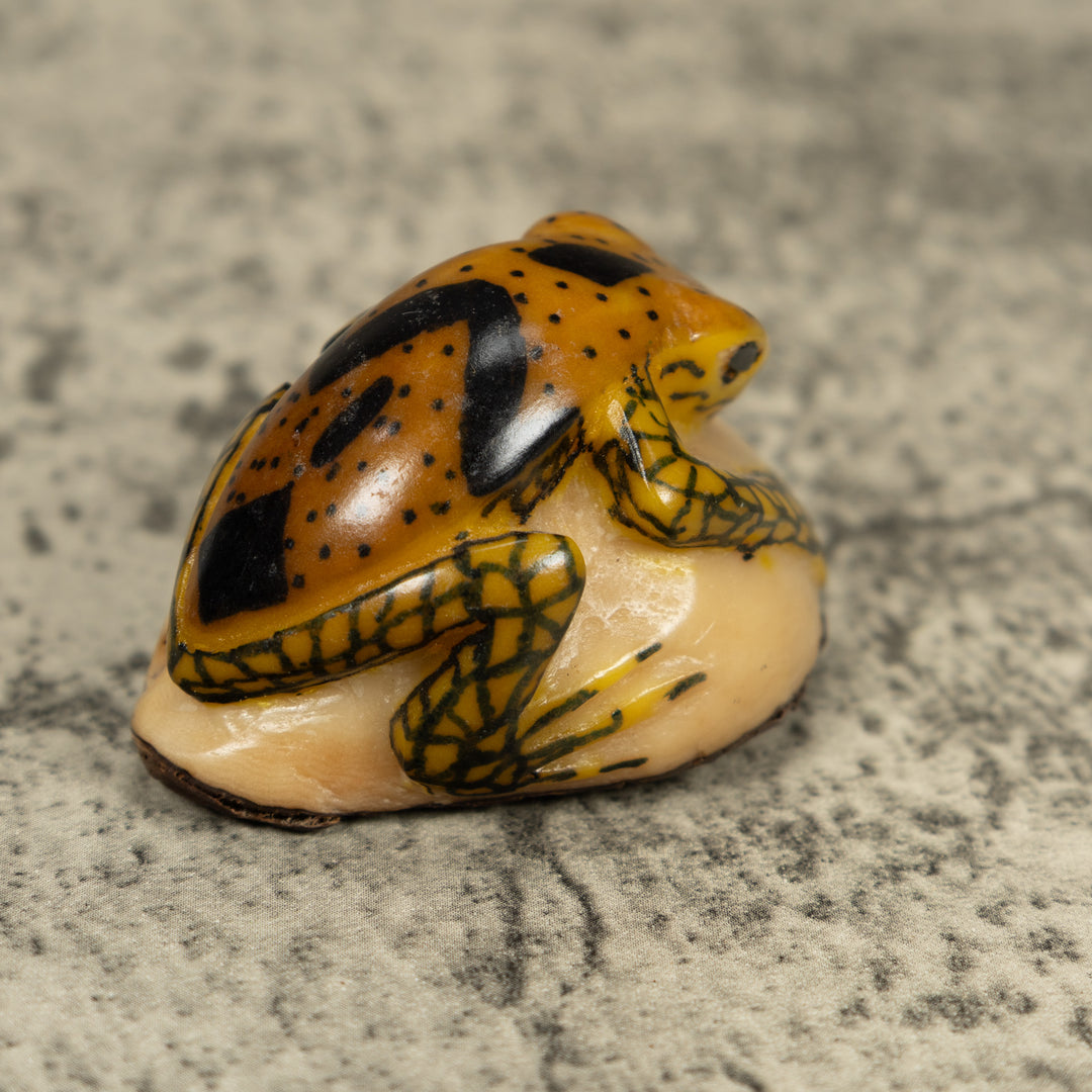 Vintage Gold And Black Frog Tagua Carving