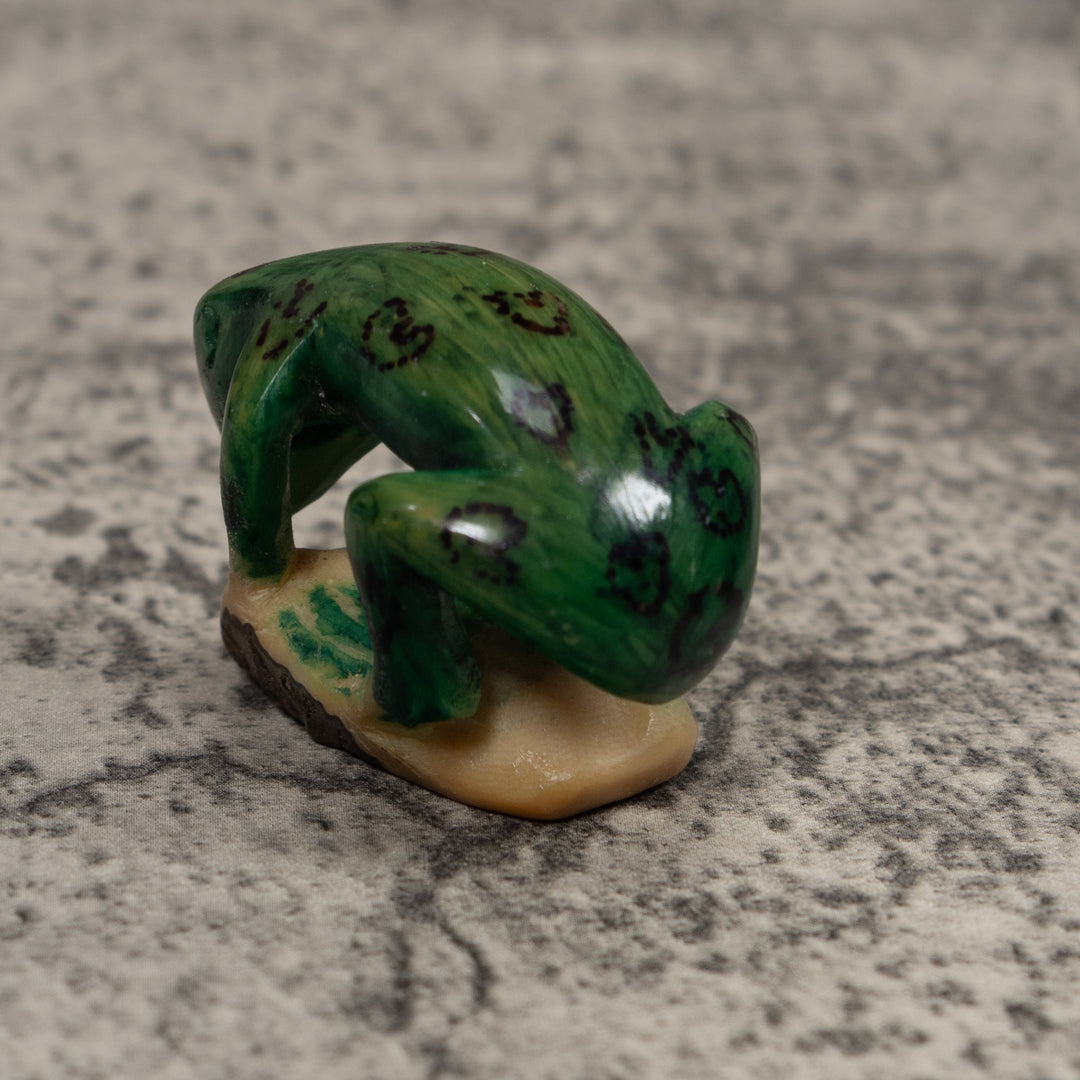 Vintage Green And Black Frog Tagua Carving