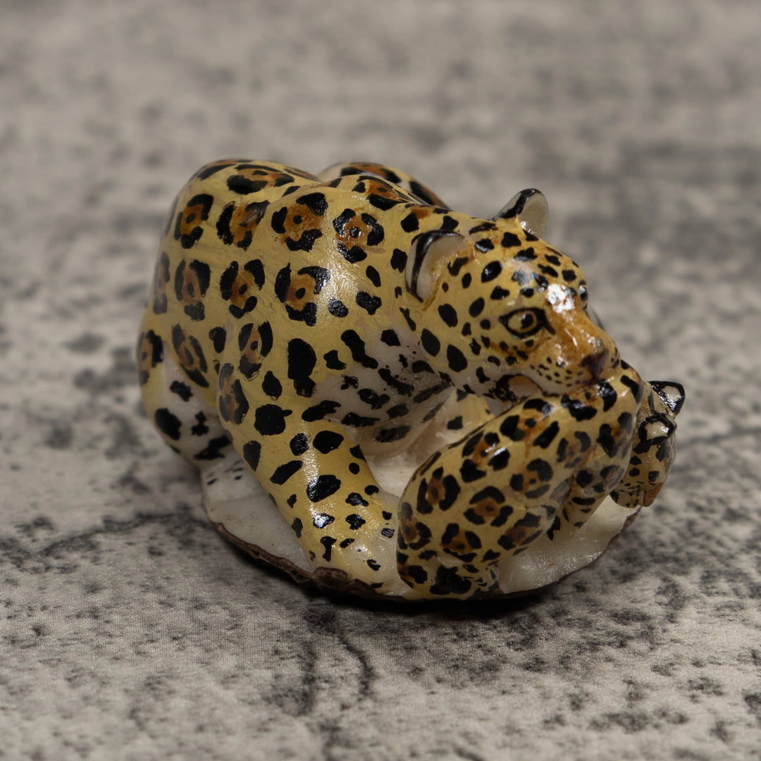 Jaguar Cat With Cub Tagua Carving