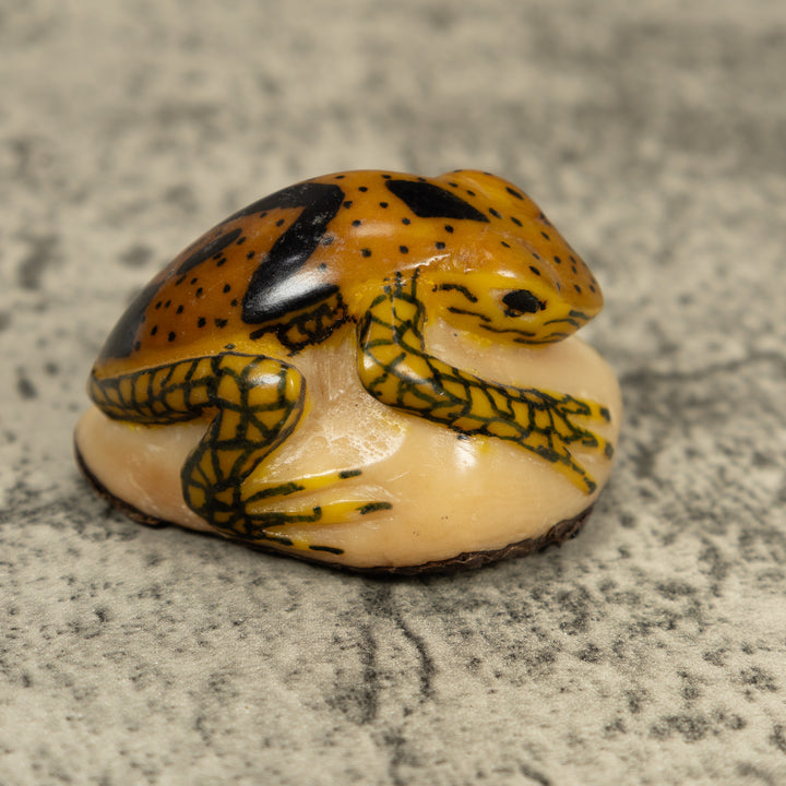 Vintage Gold And Black Frog Tagua Carving