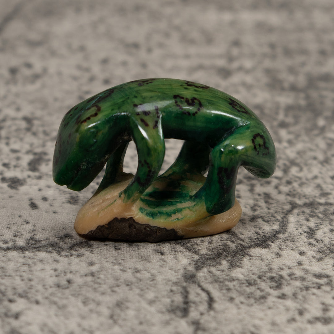 Vintage Green And Black Frog Tagua Carving
