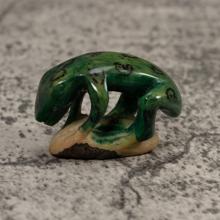 Vintage Green And Black Frog Tagua Carving