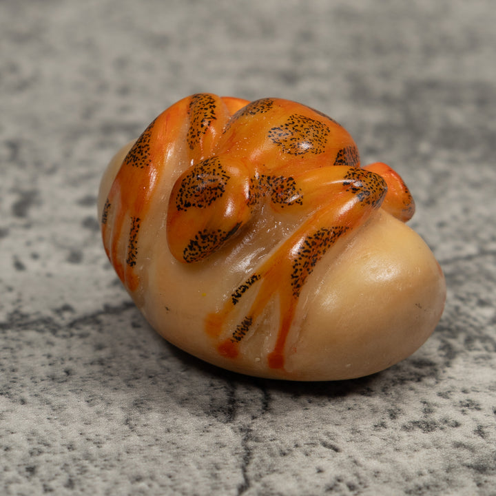 Vintage Orange And Black Frog Tagua Carving